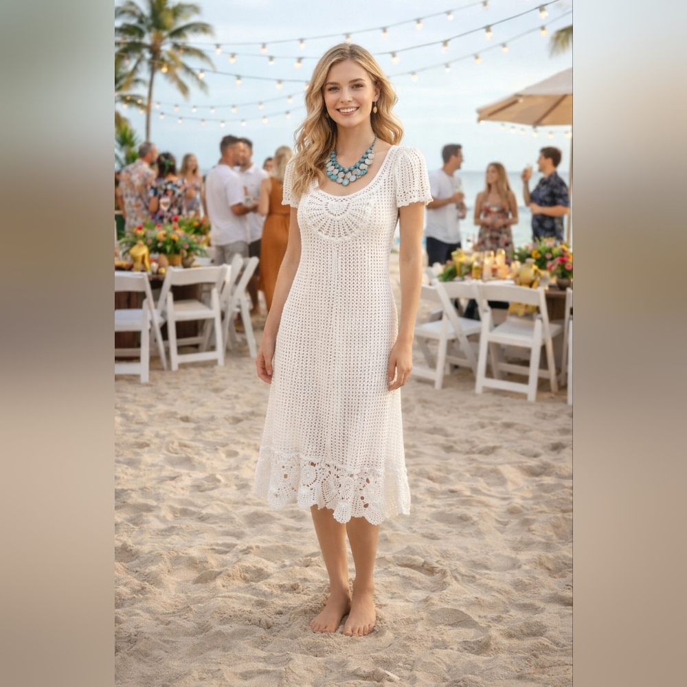 INC White Crochet Knit BOHO Dress Size XL